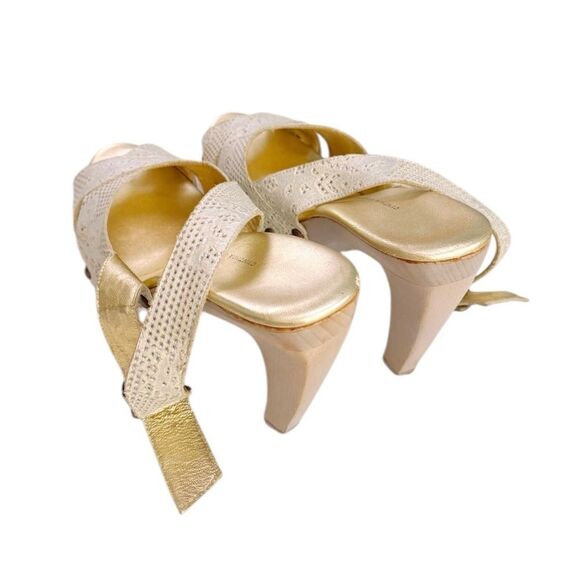 CYNTHIA VINCENT Studded Lace-Leather Sling-backs in Lavender & Gold Size 9 - Picture 4 of 9